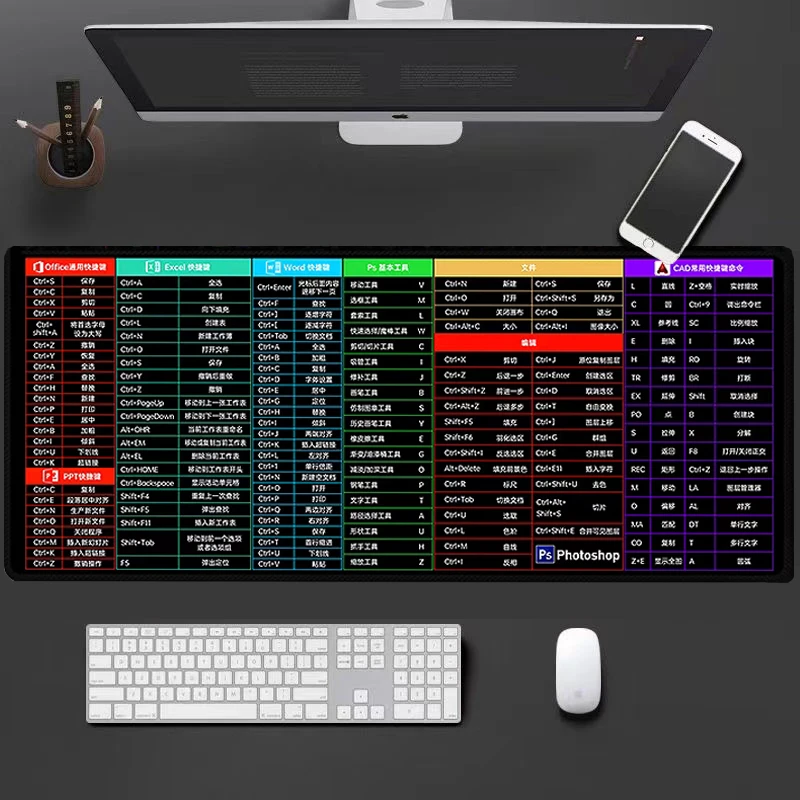 大号快捷键加厚电脑办公鼠标垫锁边电脑键盘鼠标游戏桌垫电竞游戏