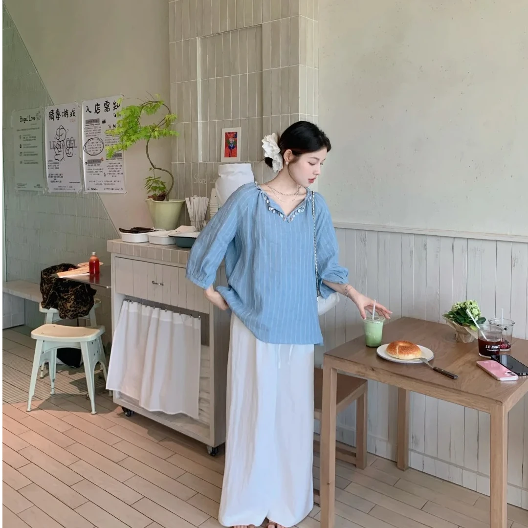 2025夏季新款时尚套装气质显瘦洋气休闲百搭长袖套头上衣宽松长裤