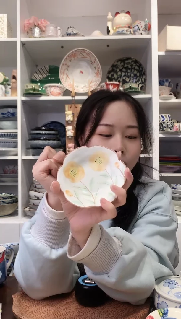 陶瓷【微瑕】手绘黄花花朵蘸料小碟