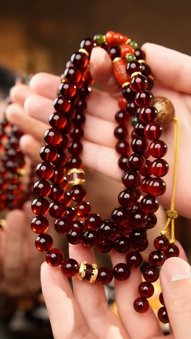 琥珀项链未镶嵌10+血珀108设计款