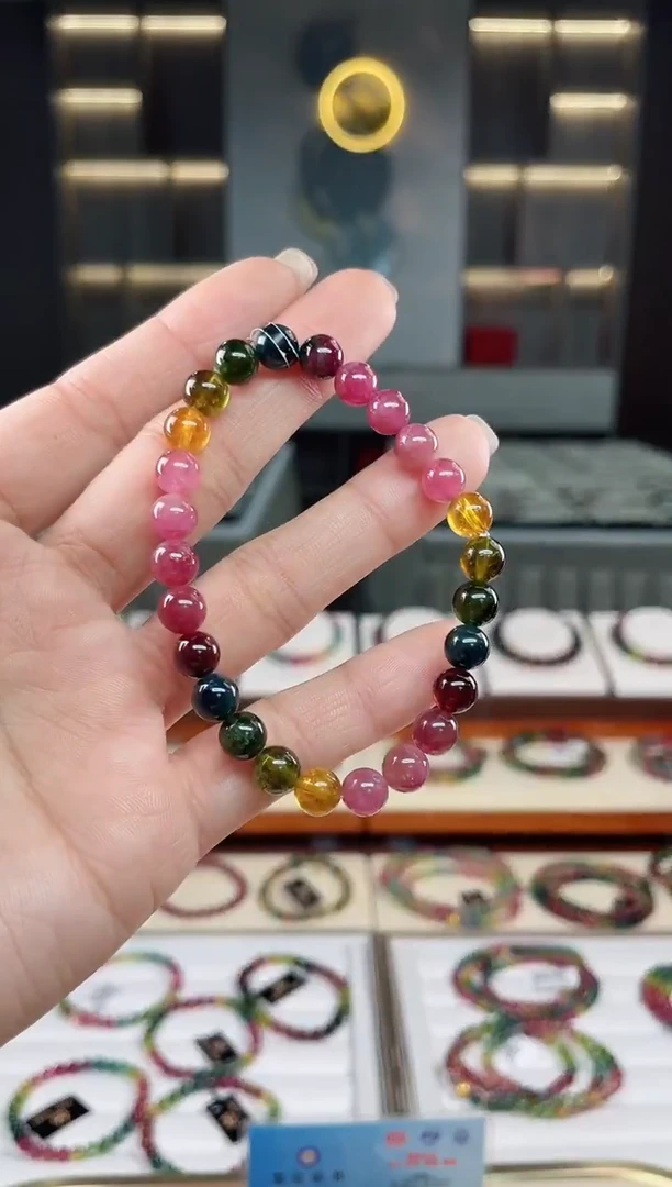 未镶嵌老矿碧玺彩虹单圈手串7mm+碧玺多样性发一条T