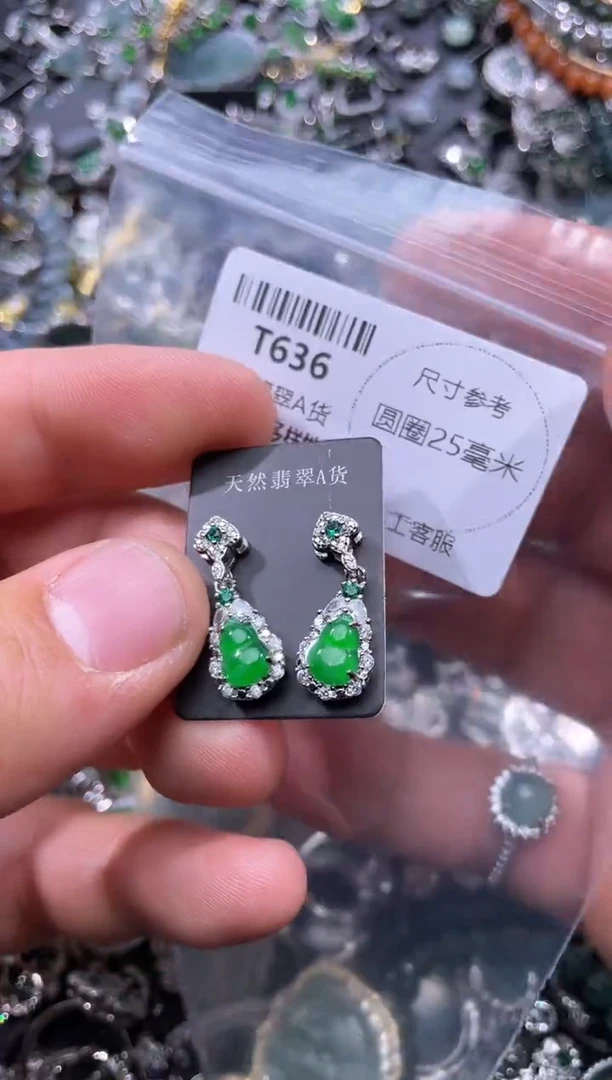 【闪购商品】翡翠颈饰未镶嵌T636耳钉