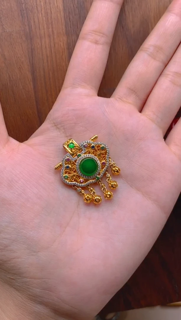 吊坠(不含链)银S925镶嵌翡翠无事牌如意锁