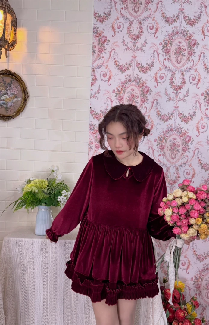 《米粒》63536秋冬娃娃领宽松百搭木耳捏褶娃娃衫