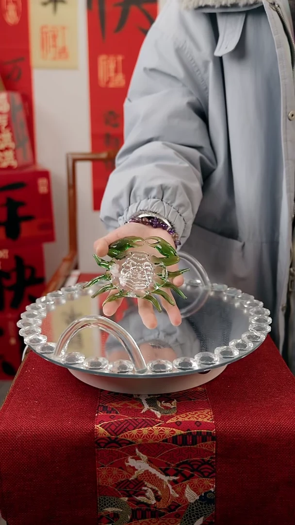 【闪购商品】琉璃拉丝绿色大螃蟹摆件