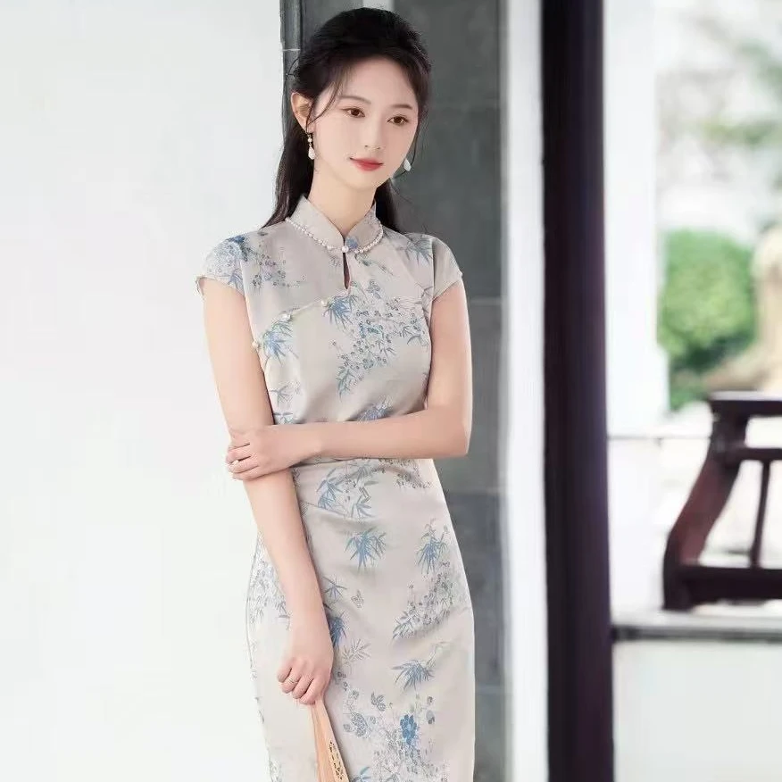 气质短款时尚夏季中长款日常修身显瘦显瘦春夏复古优雅旗袍中国风