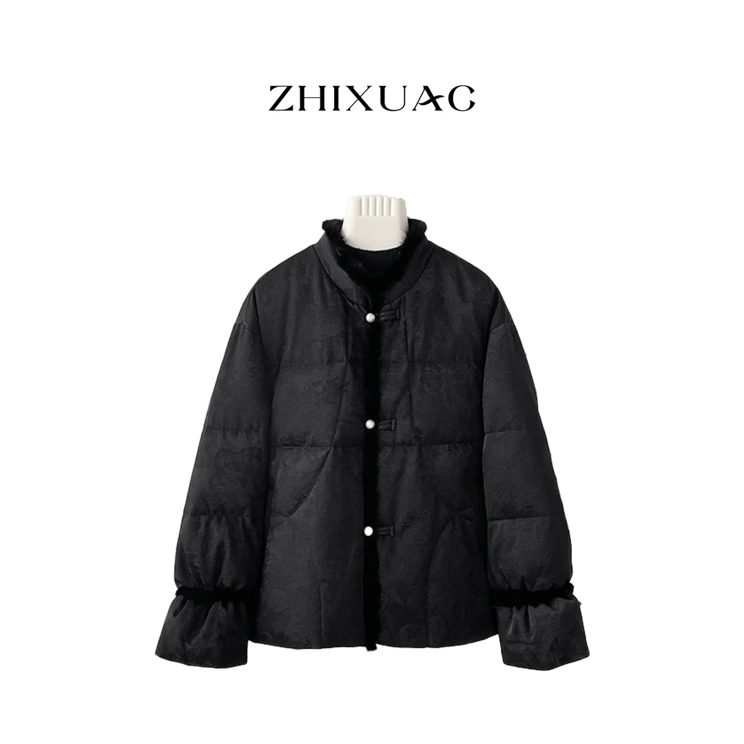 【黎】新中式短款水貂毛皮草女冬季国风温柔千金高级感白鹅绒外套