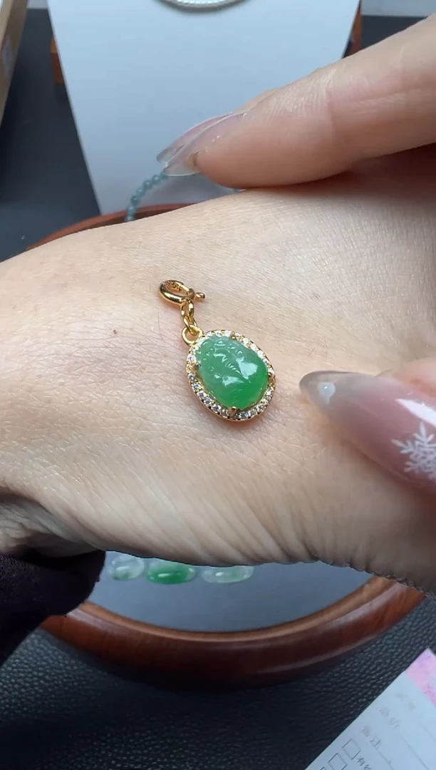 颈饰银S925镶嵌翡翠54号链接纯天然A货缅甸翡翠貔貅滴溜