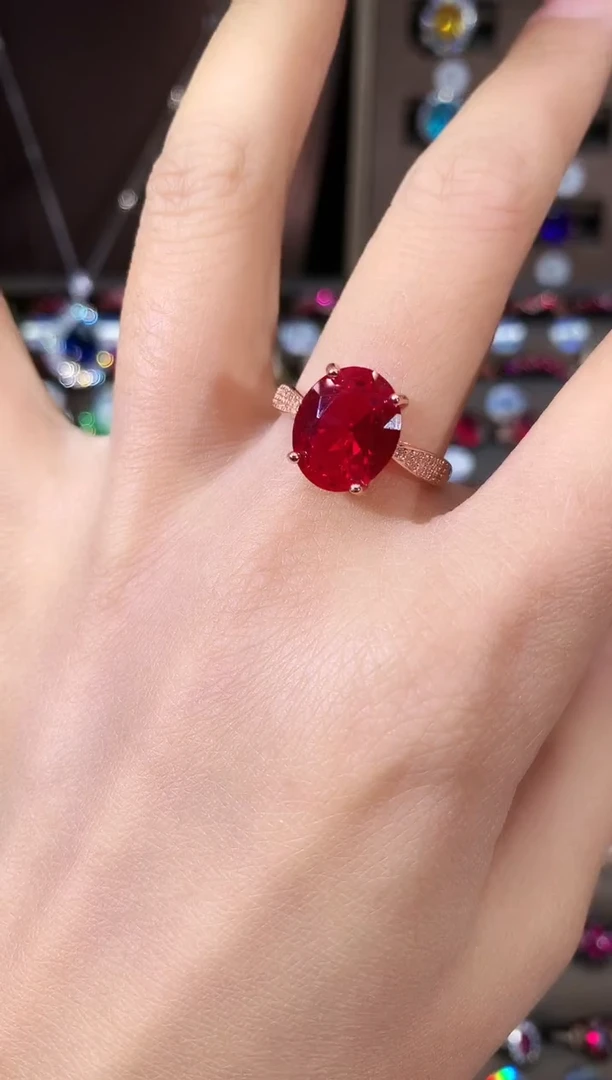 无925银鸽血红色戒指