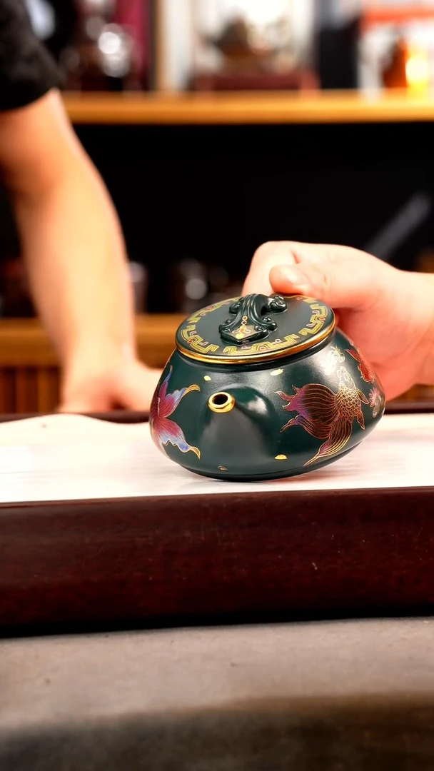 茶壶紫砂苏门答腊青 剑流石瓢 锦鲤珐琅彩
