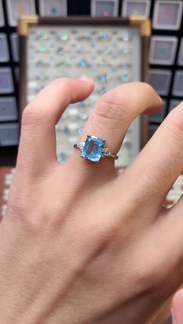 银S925镶嵌戒指海蓝宝石1888