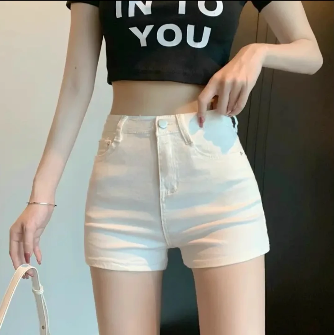 （现货）夏季高腰牛仔百搭夏季白色A字牛仔无弹短裤短裤韩版