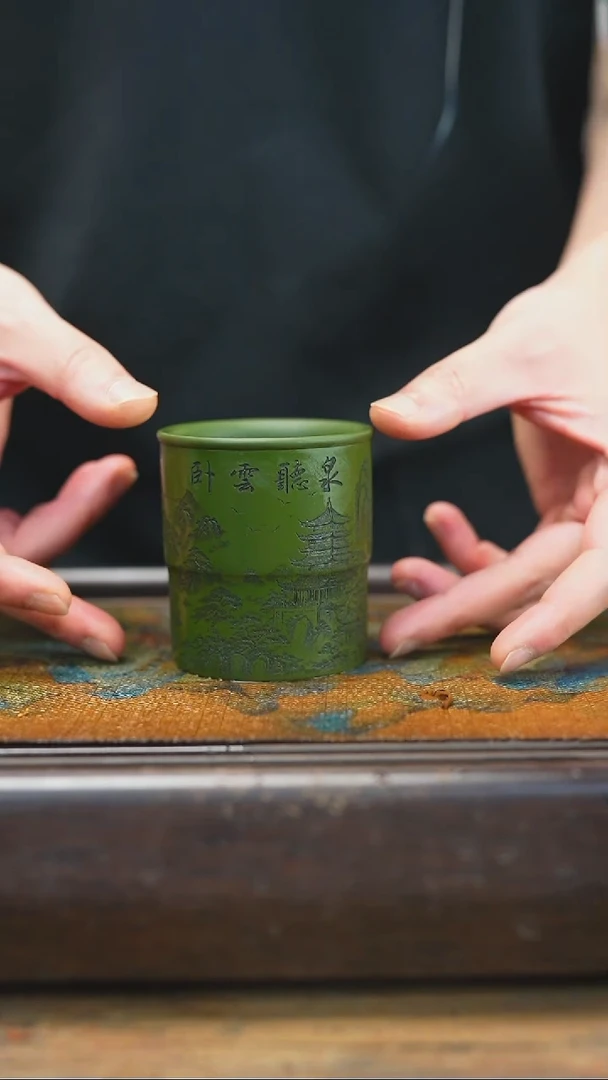 【闪购商品】紫砂茶杯3.3  绿泥  竹筒  主人杯