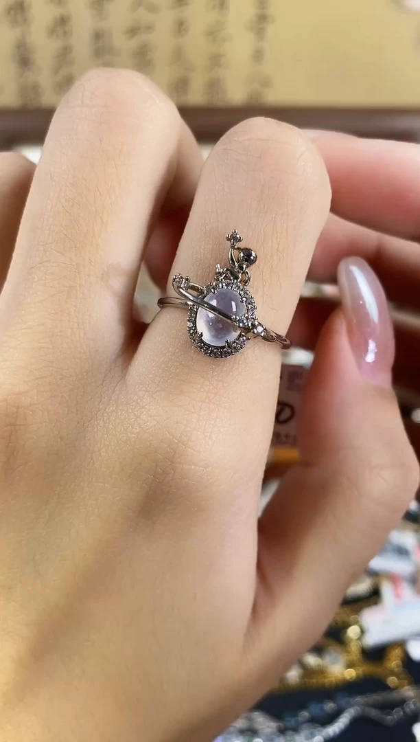 银S925镶嵌戒指翡翠 天然A货翡翠7