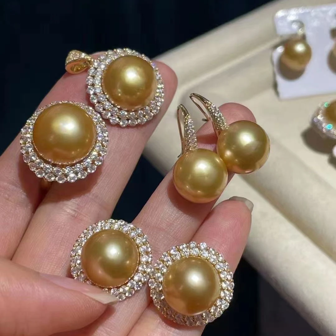 天然浓金南洋金珠太阳花炫彩戒指