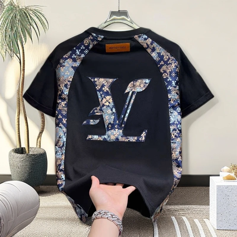 美式潮牌高端字母刺绣短袖t恤2025新款夏季时尚轻奢男士半袖上衣