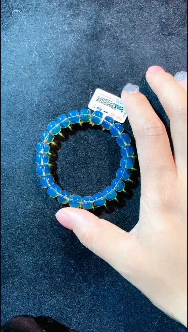 【闪购商品】琥珀手链未镶嵌9MM冰翠蓝珀老型手串