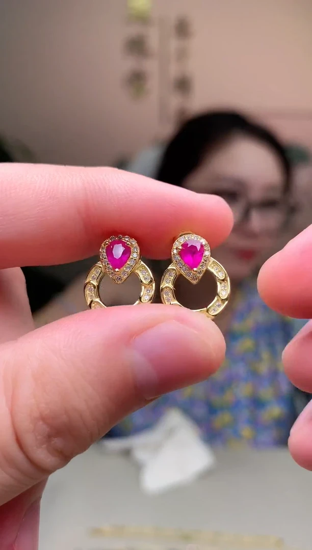 银S925镶嵌耳饰红宝石耳饰