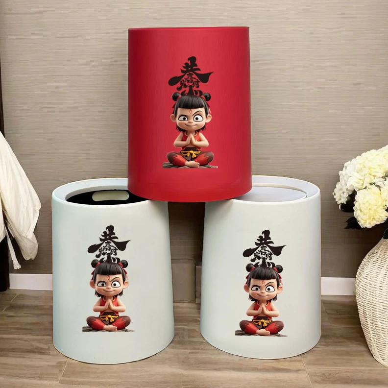 可爱中国风摇盖翻盖款防漏防臭垃圾桶桌面纸篓大号欧式客厅高档