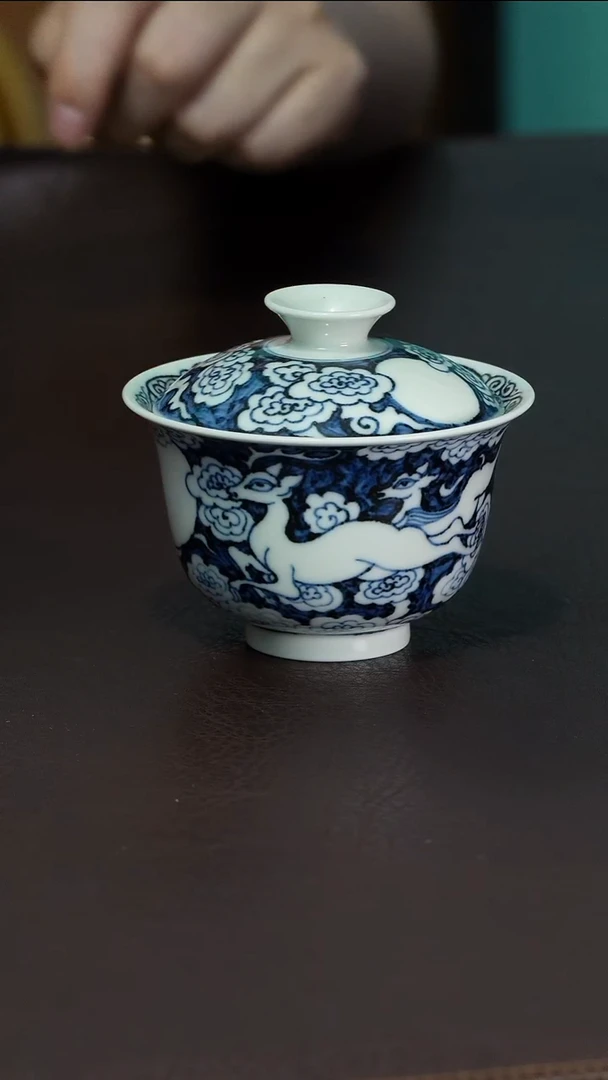 仿元青花神鹿奔月盖碗微品福利 120cc
