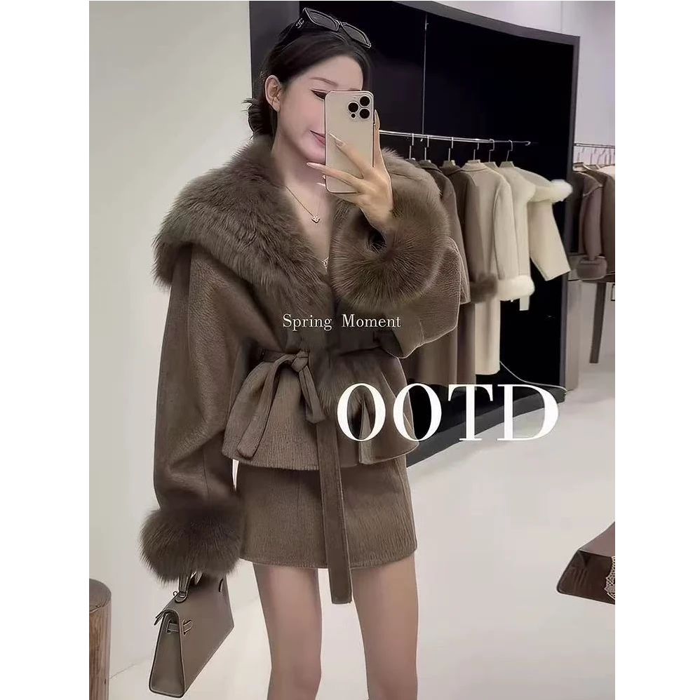 【两件套】2025秋季新款韩系套装纯欲风毛领外套半身裙S911192