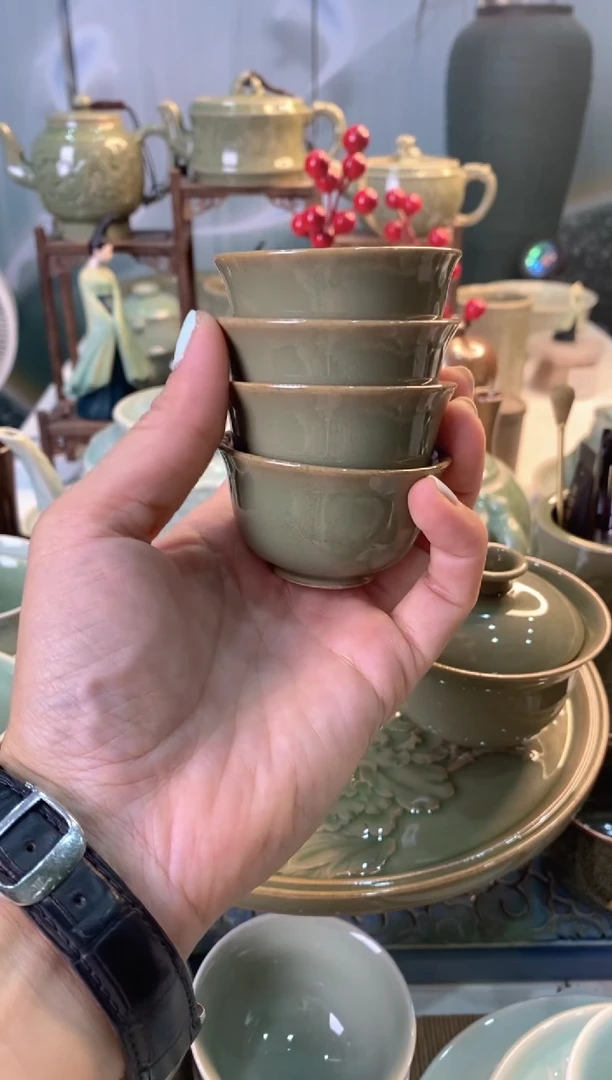 耀州窑微瑕处理黑泥素面茶杯 四个