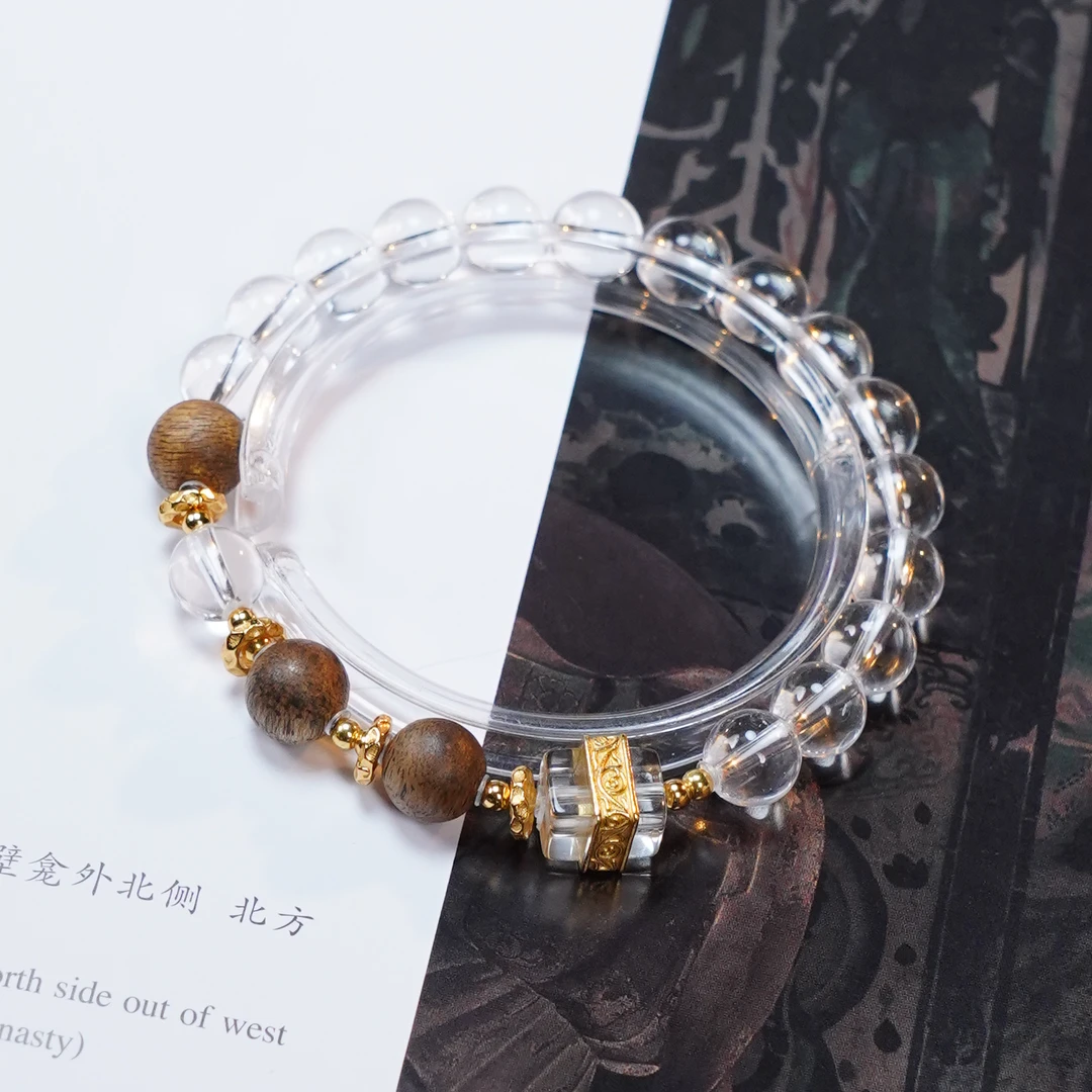 天然沉香白水晶设计款高级感手串