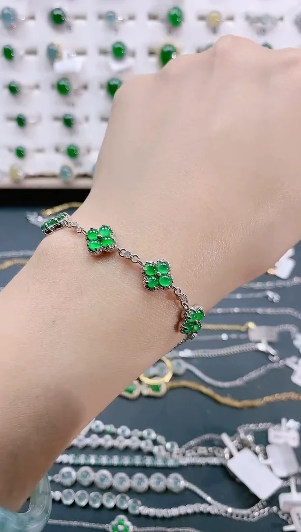 【闪购商品】翡翠手链银S925镶嵌天然翡翠