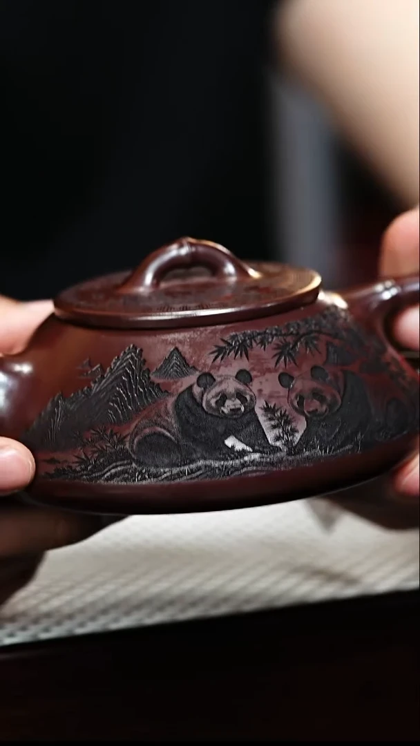茶壶紫砂宜兴紫砂 竹段线瓢 石红 李恒阳h477
