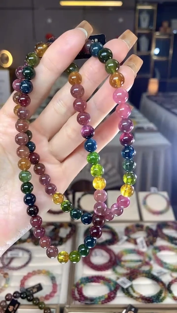 未镶嵌老矿碧玺色标彩虹三圈手串7mm+碧玺dan多样性发货一条