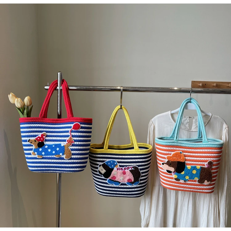 可爱棉线编织包女包大容量卡通手提包