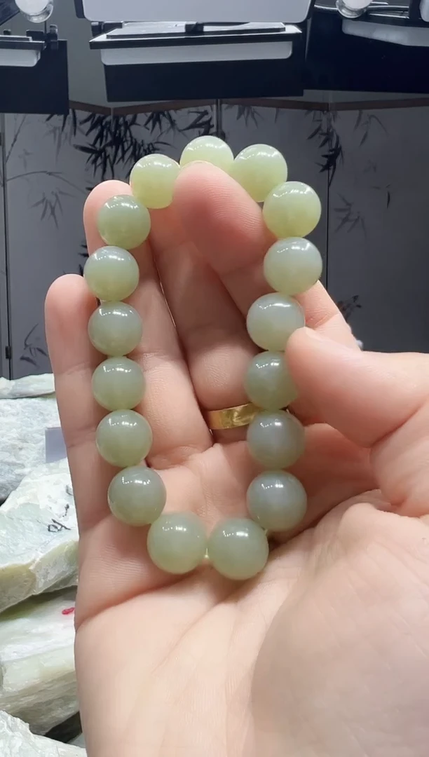 未镶嵌手串和田玉新疆于田料青白玉卡12上等和田玉手串