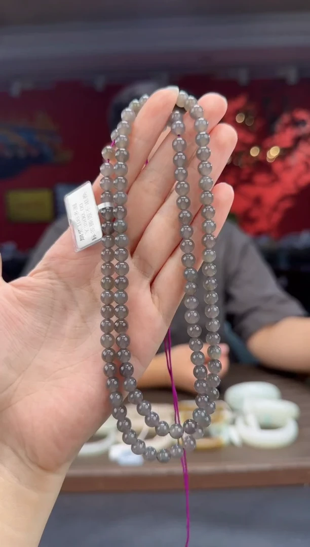 颈饰未镶嵌和田玉烟紫猫108颗多圈卡6