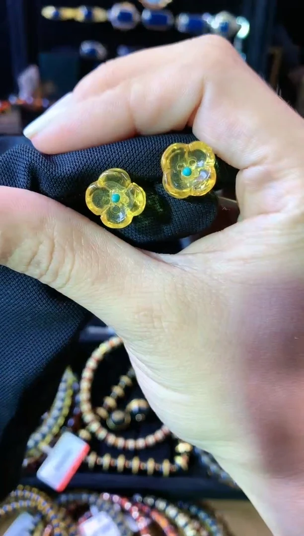 【闪购商品】琥珀珠宝奇石银S925镶嵌花花