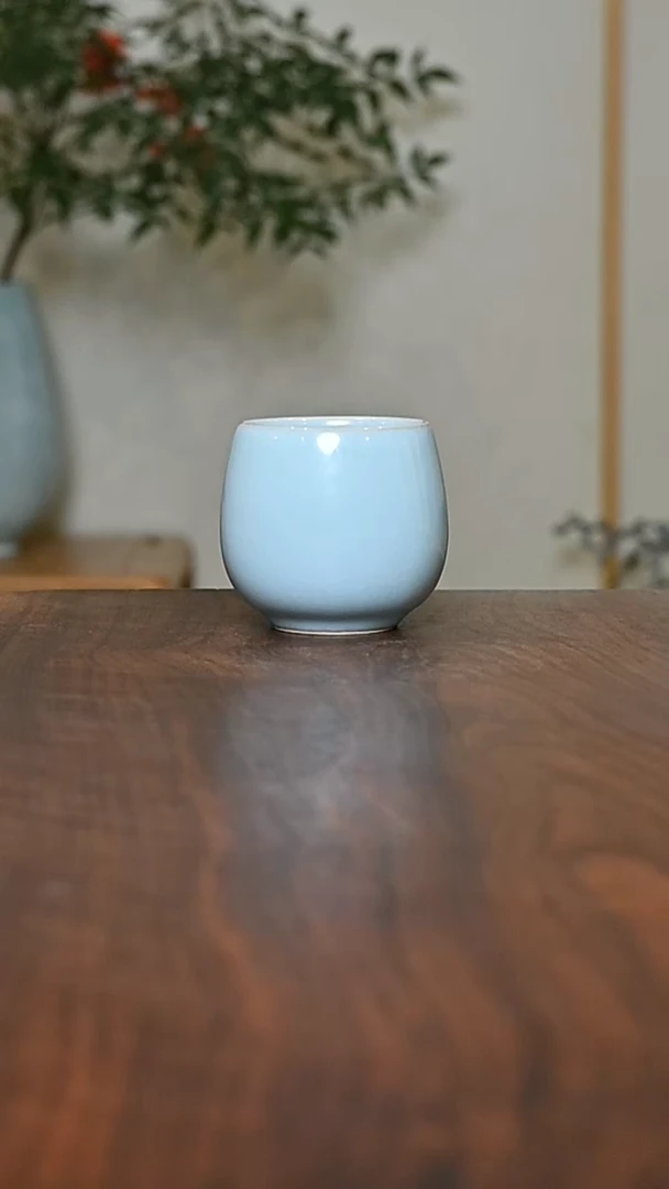 暖心杯 天青 微瑕 朱家汝窑款