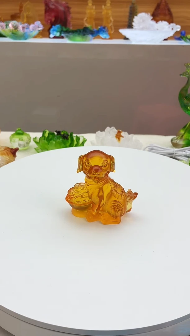 手工艺品琉璃琥珀色旺财摆件