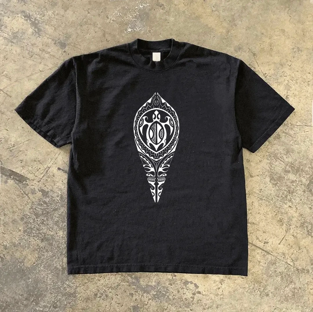 230克美式不透潮流高级感纯棉圆领短袖t恤男图腾印花夏季男装T恤