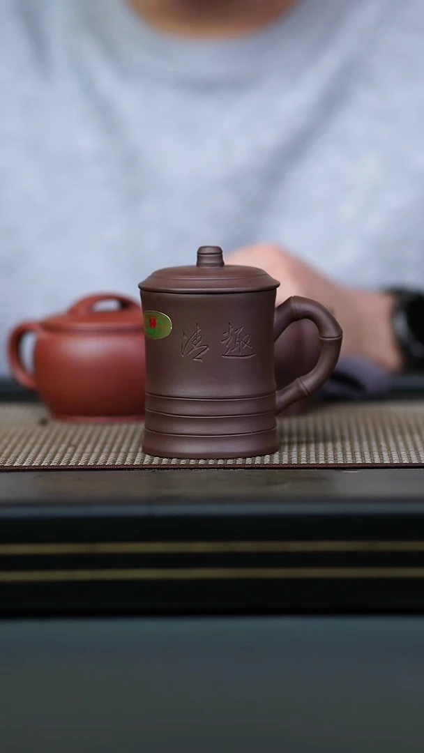 茶壶紫砂04-紫泥刻字盖杯