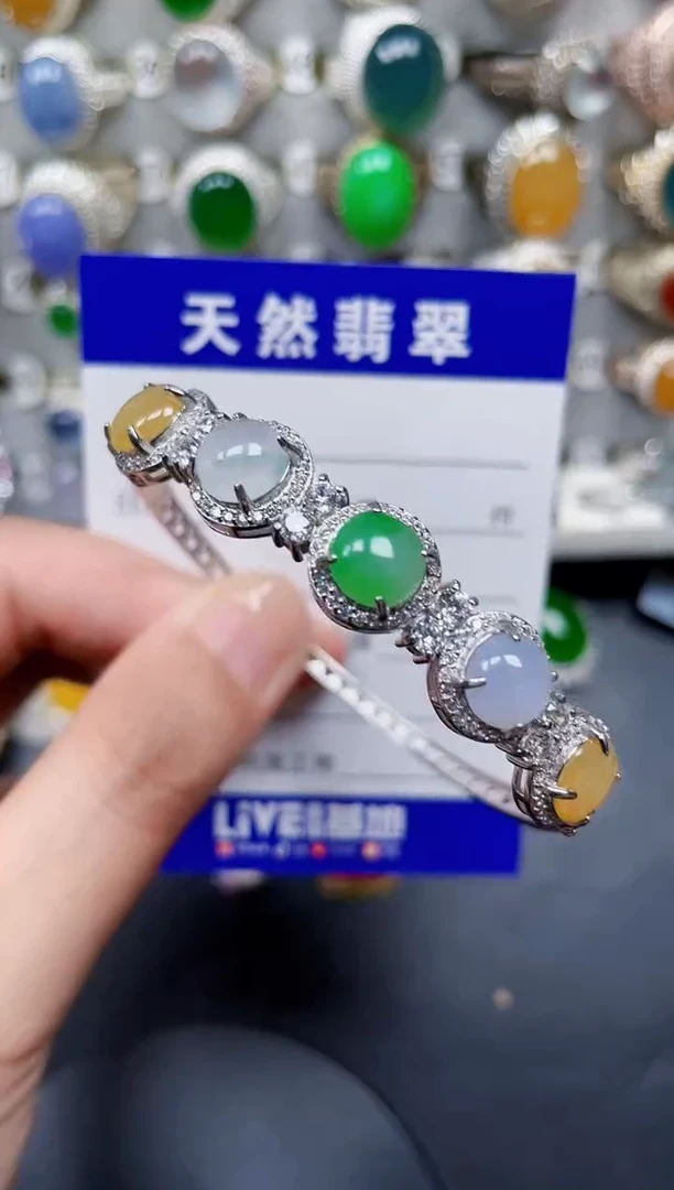 银S925镶嵌手镯翡翠354