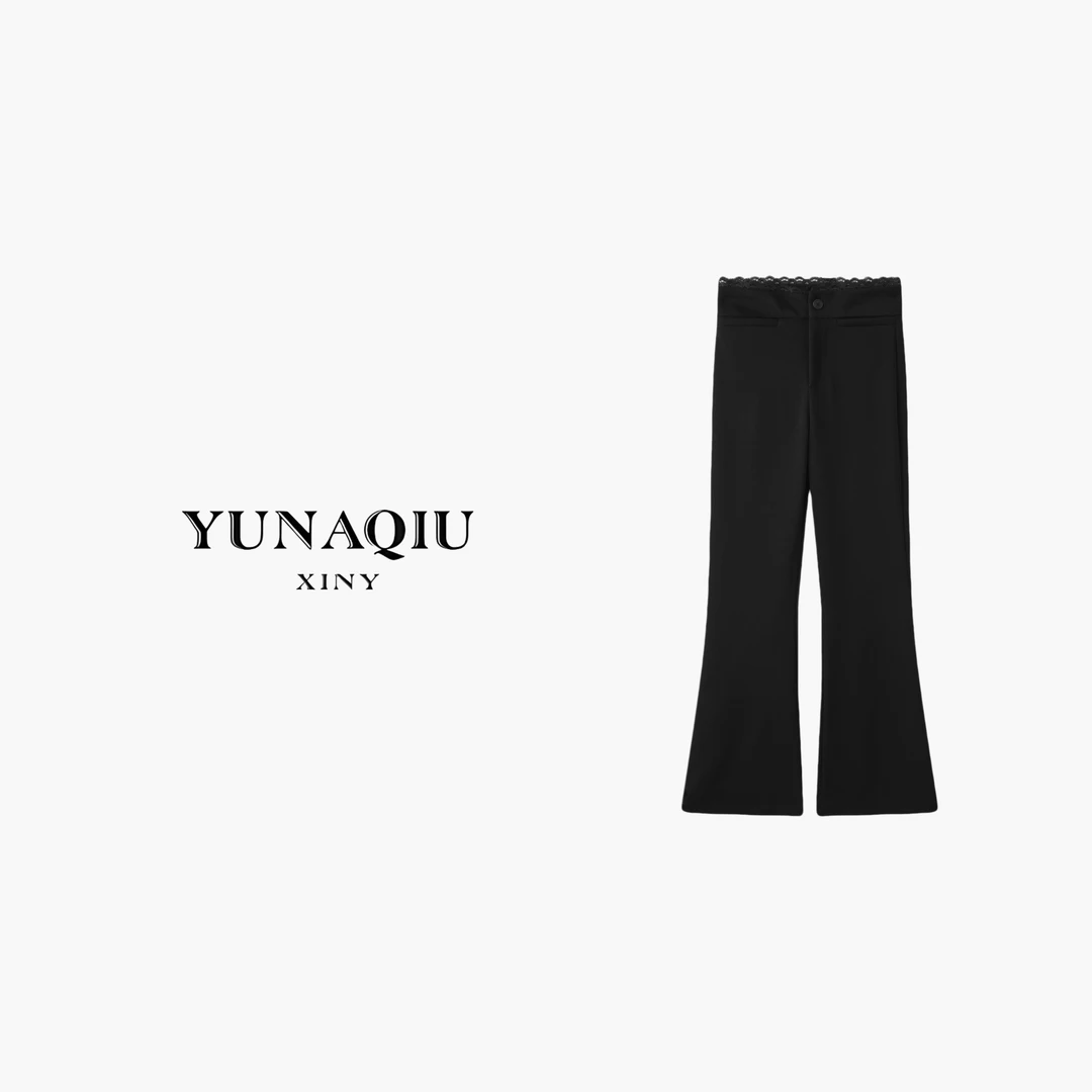 YUNAQIU 裤子直筒时尚休闲百搭黑色微喇-9048