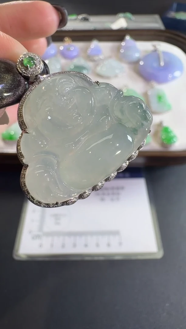 吊坠(不含链)18K金镶嵌翡翠【源头工厂】钻石镶嵌