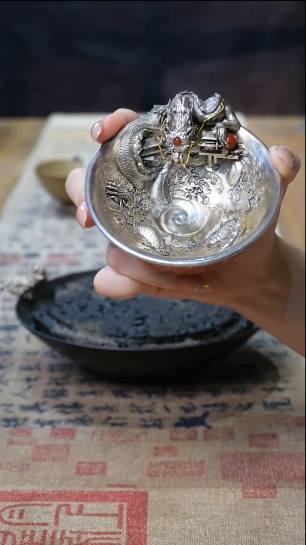 茶盏吕****子欲山行 汝窑红龙主人杯