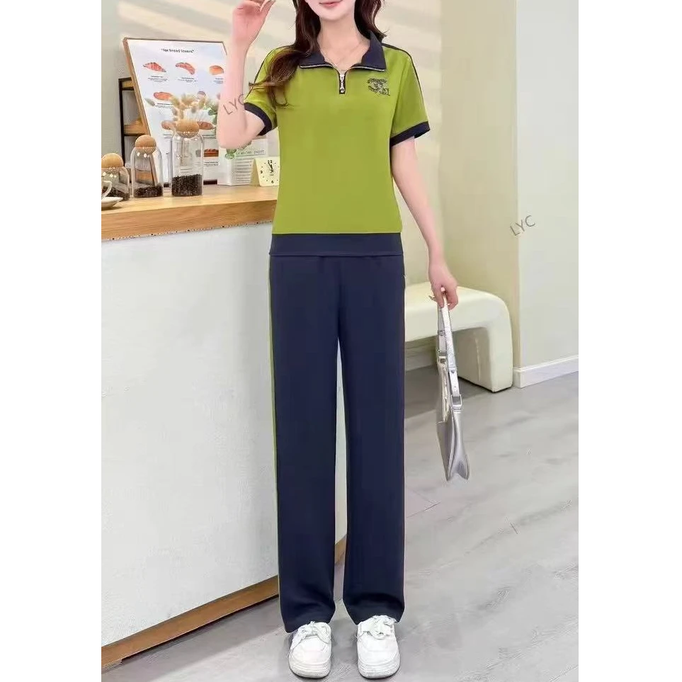 小施家时尚拼色半拉链刺绣显瘦休闲舒爽套装653