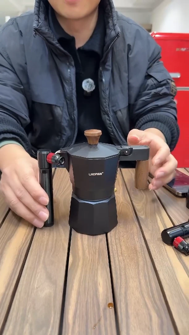 【磨砂黑】OP双阀2杯摩卡壶+黑色气筒+气嘴改好发货+六代阀头