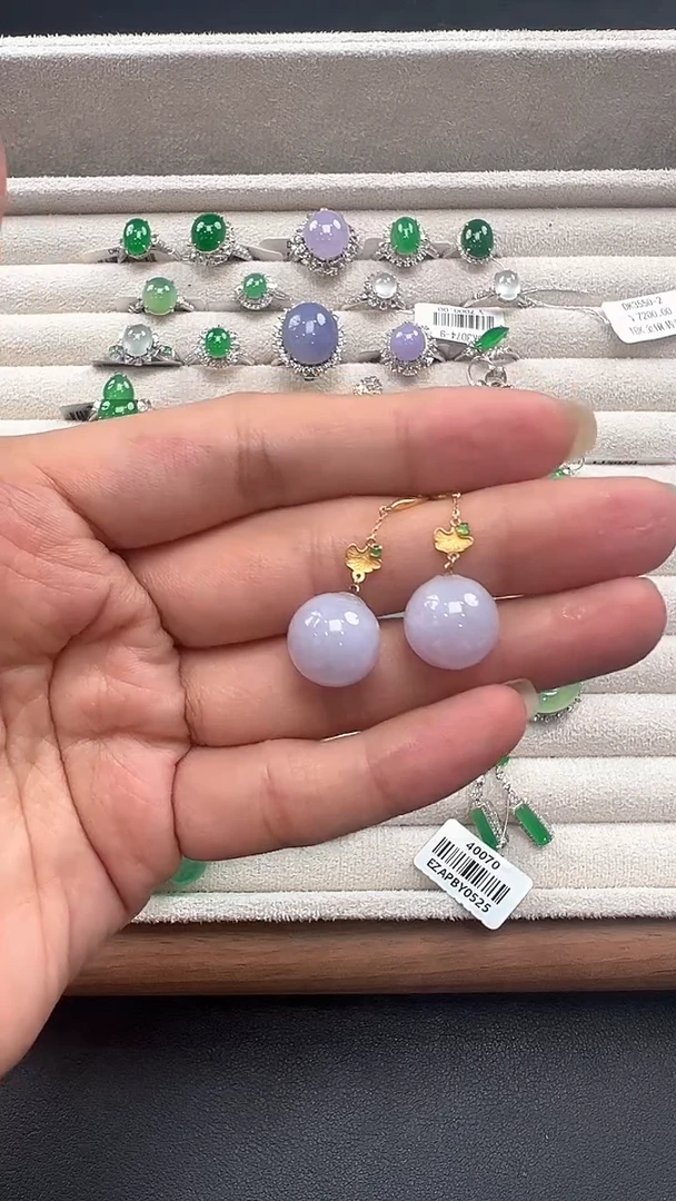 翡翠18K金镶嵌耳饰缅甸珠宝严选LL1
