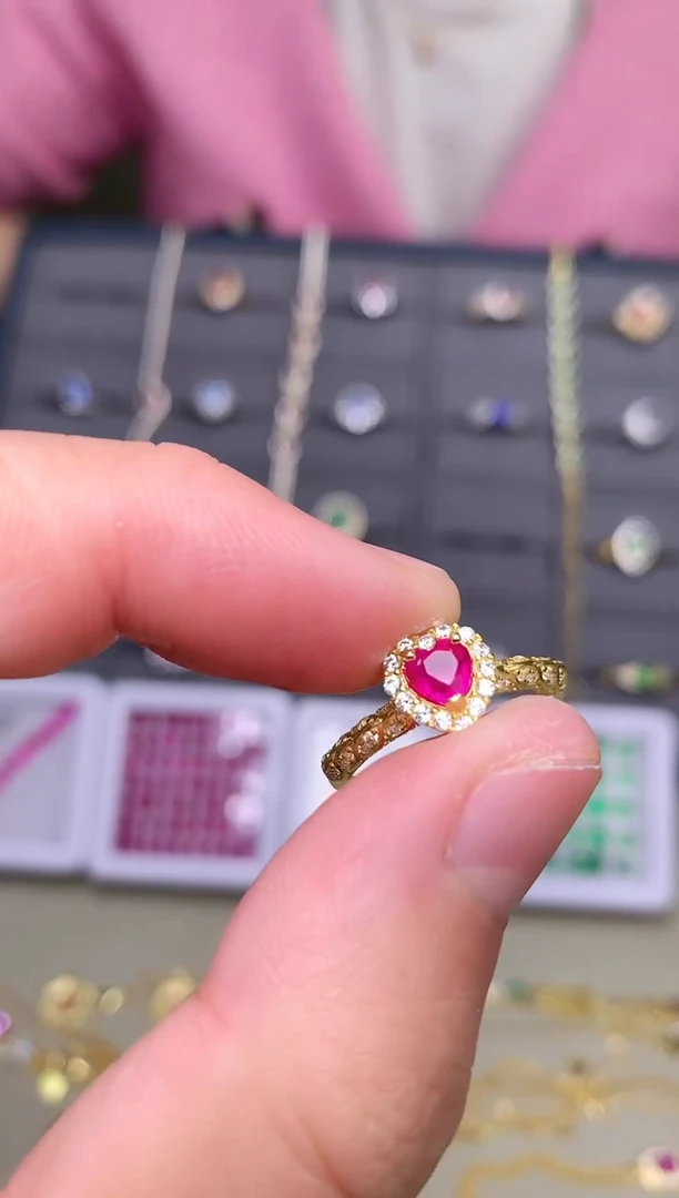 银S925镶嵌戒指红宝石戒指