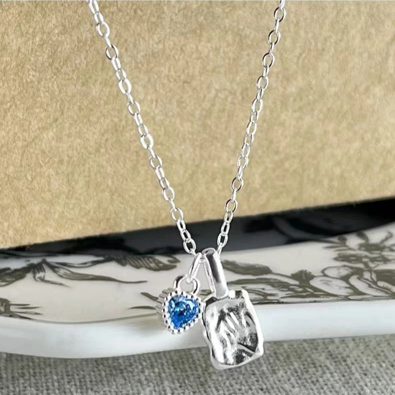 链子925银 新款简约小众轻奢设计感蓝色小爱心项链LAX03