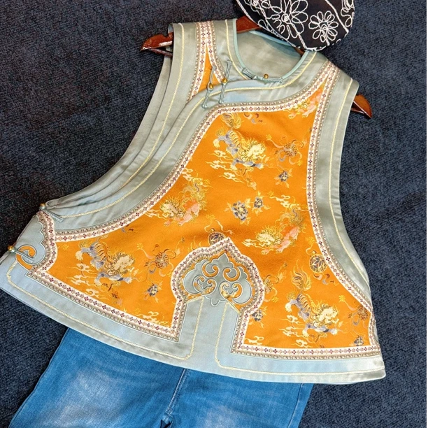 花汀堂·秋季新品斜襟如意头传统中国风真丝宋锦手工马甲