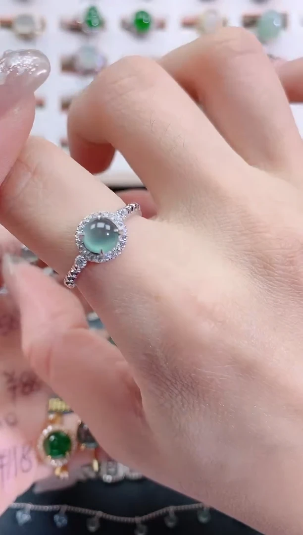 银S925镶嵌戒指翡翠天然翡翠