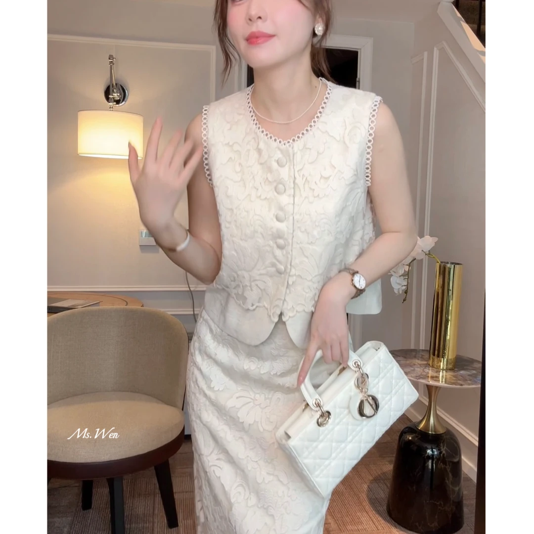 【WENZO】米兰背心~百搭时尚气质设计感含亚麻蕾丝马甲背心W250431